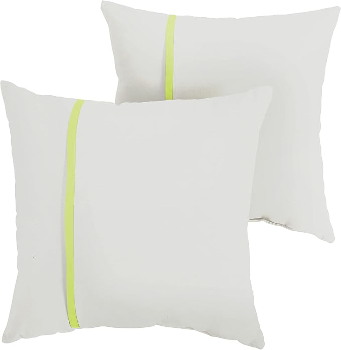 Sorra Home x Sunbrella Indoor Outdoor Square Pillows, Set of 2, 16x16, Canvas Natural Ivory & Bright Green