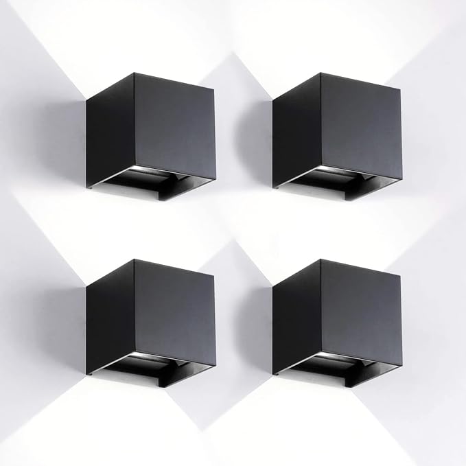 4 Pack LED Outdoor Sconces Wall Lights 20W Exterior/Interior Up and Down Lights IP65 Waterproof Modern Outdoor Lighting Fixtures Square Aluminum Wall Mount Light Black 6500K Cold Lights