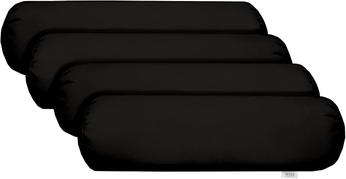 RSH Décor Neck Roll Bolster Pillows – Set of 4 | 20” x 6” | Outdoor Throw Pillows for Patio Furniture, Porch, Deck, or Poolside Chairs | Water & Fade-Resistant | Black
