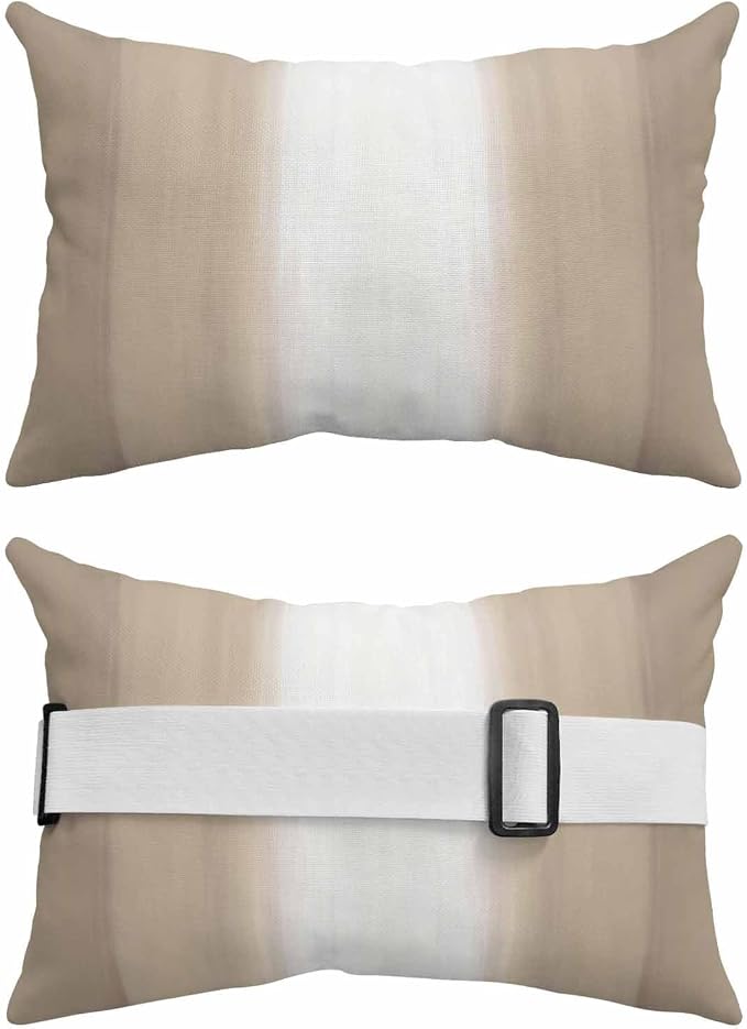 Outdoor Lumbar Pillow Set of 1, Beige Ombre Striped Waterproof Beach Headrest Pillow with Inserts, Beige Gradient Farmhouse Abstract Art Recliner Throw Pillows for Patio Furniture, 12 x 20