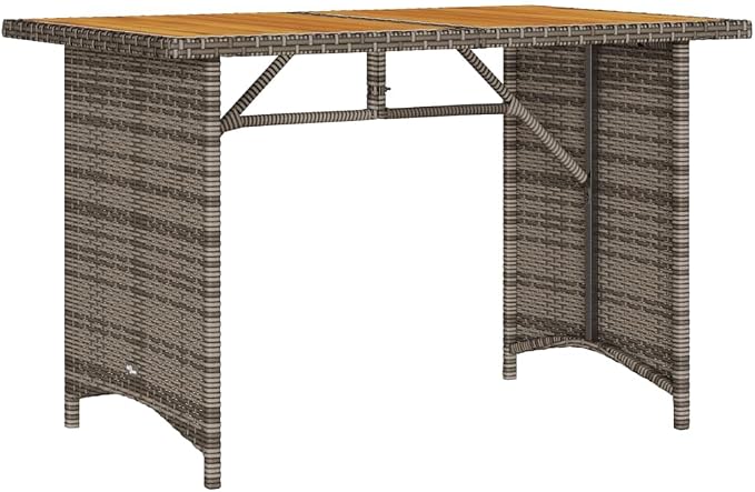 2 Piece Patio Dining Set Gray Poly Rattan with Cushions | Acacia Wood Tabletop, Powder-Coated Steel Frame, Removable Washable Cushion Covers