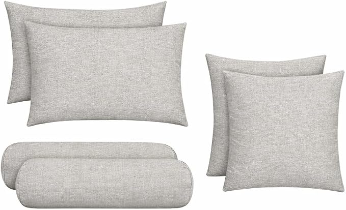 RSH DECOR: Sunbrella 6-Pack Pillow Set | Water & Fade-Resistant | 17" Square, 20"x12" Lumbar, 20"x6" Neck Roll | Outdoor Throw Pillows | Made in USA (Spectrum Dove)