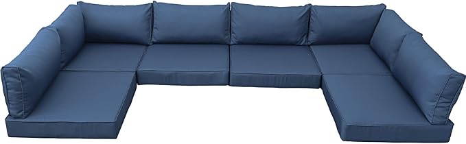 Valita Outdoor Furniture Replacement Cushions, Fits 6-seat Sectional Rattan Conversation Set, 14 Piece Patio Water-Resistant Replacement Sofa Cushions, Liner&Cover (Navy Blue)