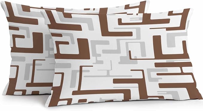 Vandarllin Outdoor Throw Pillows Covers 20x12 inch Set of 2 Waterproof Brown Geometric Stripes Decorative Zippered Cushion Covers for Patio Furniture, Modern Abstract Lines Lumbar Pillowcases