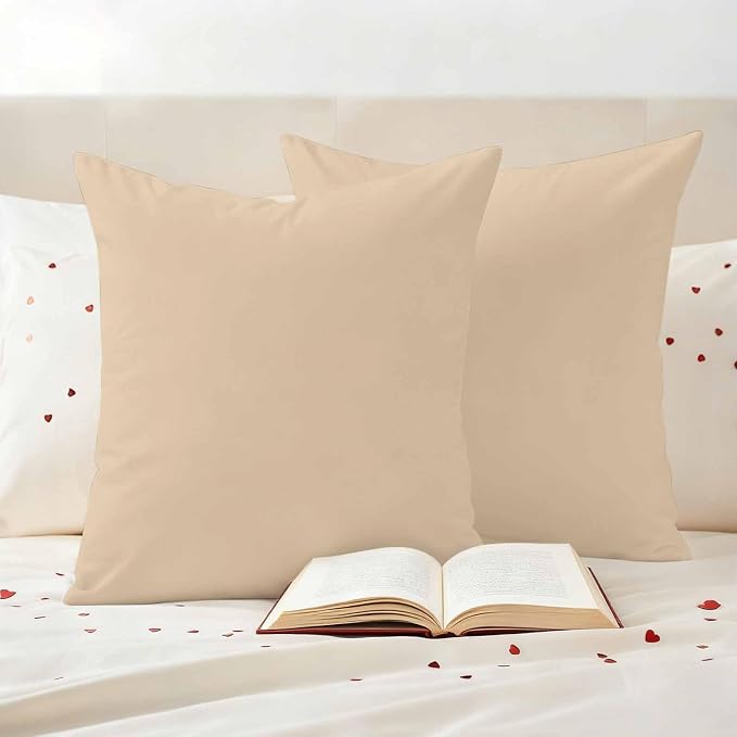 Outdoor Pillow Covers 24 x 24 Inches, Khaki Solid Color Waterproof Throw Pillow Cover Set of 2, Aesthetics Contemporary Luxury Decorative Square Cushion Covers for Patio/Couch/Garden