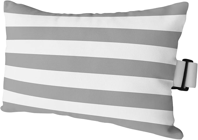 T&H XHome Outdoor Pillow for Chaise Lounge Chair, Gray and White Stripe Waterproof Headrest Pillow Lumbar Pillows with Adjustable Elastic Strap for Beach, Poolside, Patio, Office (1 Pack)