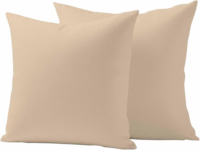 Outdoor Pillow Covers 18 x 18 Inches, Khaki Solid Color Waterproof Throw Pillow Cover Set of 2, Aesthetics Contemporary Luxury Decorative Square Cushion Covers for Patio/Couch/Garden