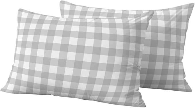 Light Gray Checks Outdoor Pillow Covers 20"x12" Set of 2, Gingham Plaid Abstract Modern Minimalist Waterproof Throw Pillow Covers for Patio Furniture, Decorative Cushion Covers for Porch