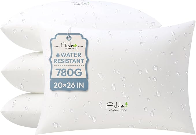 Outdoor Pillows 20 X 26 Pillow Inserts Pack of 4, Water-Resistant Decorative Premium Lumbar Pillow Stuffer Sham Waterproof Pillow for Sofa Couch, Porch Patio Living Room Bedroom Furniture