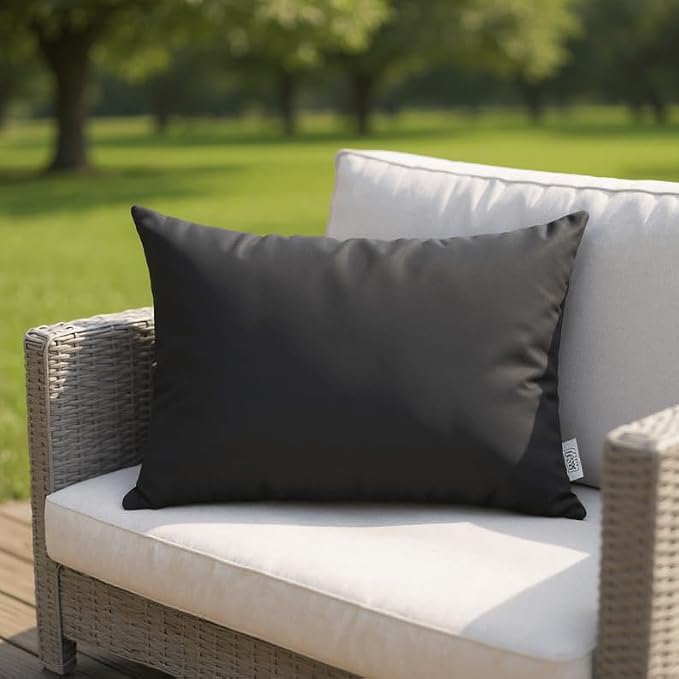 RSH DECOR: Sunbrella Lumbar & Square Pillows Set of 4 | 20" x 12" & 17" x 17" | Water and Fade-Resistant Performance Fabric | Outdoor Throw Pillows for Patio Furniture | Canvas Black