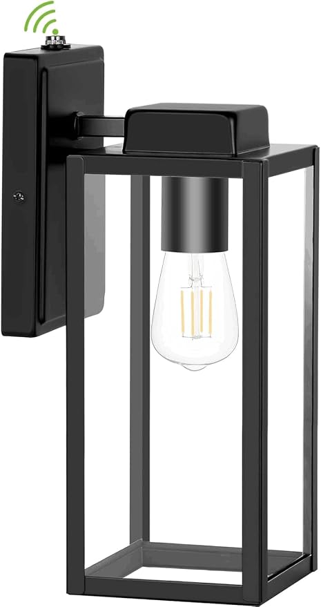 hykolity 16 Inch Dusk to Dawn Black Waterproof Outdoor Wall Light for Patio | Large Size Exterior Lantern with Glass Shade, Anti-Rust Outdoor Light Fixture Wall Mount for House, Patio, Garage, Backyard