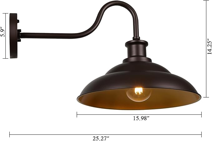 Dusk to Dawn Outdoor Barn Light Fixture, 16 Inch Dome Large Wall Sconce Farmhouse Exterior Wall Mount Light for House Garage Patio Doorway, 2 Pack