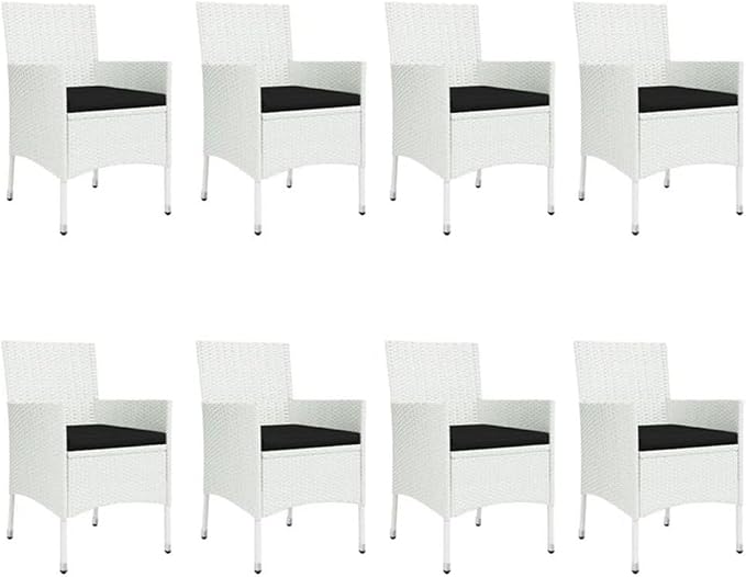 Afuera Living 9-Piece Patio Dining Set, Powder-Coated Steel and White Poly Rattan, Black Cushions, Weather-Proof Modern Outdoor Dining Furniture for Garden or Terrace, Seats Up to 9 People