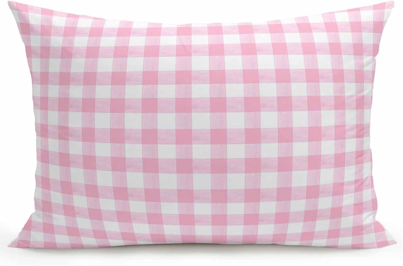 Outdoor Waterproof Throw Pillows Pink Geometric Plaid Patio Pillows,Decorative Pillow Covers with Insert,Pillow Cushion Case for Garden Couch Sofa Rustic Minimalist Checkered