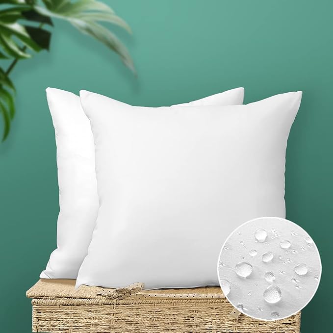 OTOSTAR Outdoor Throw Pillow Inserts - Pack of 2 Water Resistant Cushion Inner Pads for Patio Garden Coffee House Decorative Waterproof Pillow Inserts 16x16 Inch -White