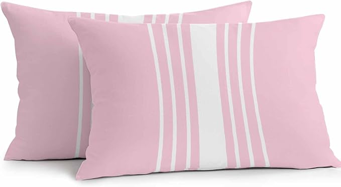Pink White Stripe Outdoor Pillow Covers 20x12 Inch Lumbar Pillow Covers Set of 2 Waterproof Decorative Throw Pillow Cases Modern Rustic Vertical Striped Cushion Covers for Patio Furniture Garden Couch