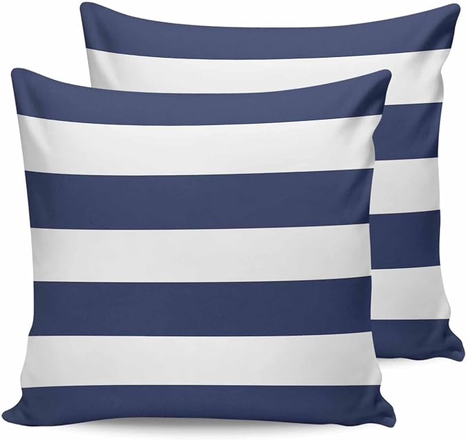 Outdoor Waterproof Throw Pillow Covers Set of 2 Navy Blue Stripe Pillowcases 24x24 Inches Simple Style Striped Decorative Pillows Cushion Case Patio Pillows for Couch Bed Chair Garden