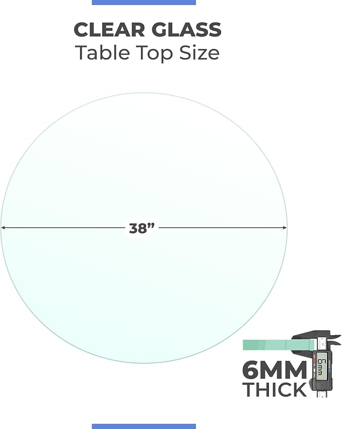 38 Inch Round Tempered Flat Polished Edge Glass Table Top -1/4” Thick Round Glass Table Top–Heavy Duty, Dining, Coffee, and Office Tables by Fab Glass and Mirror