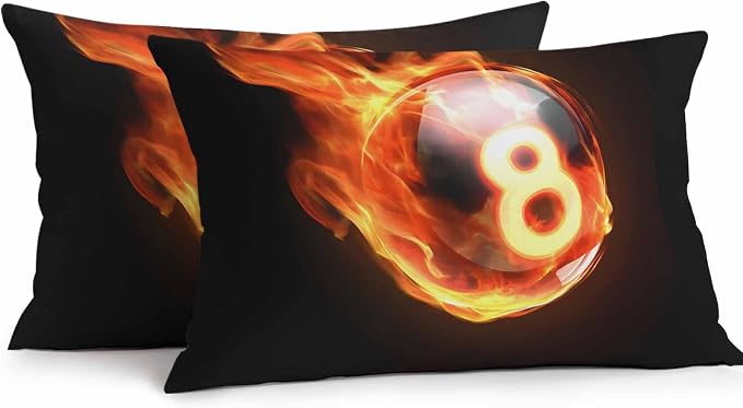 Billiards Outdoor Pillow Covers 20x12 Inch Lumbar Pillow Covers Set of 2 Waterproof Decorative Throw Pillow Cases Modern Buruning Flame Sport Black Background Cushion Covers for Patio Furniture Garden