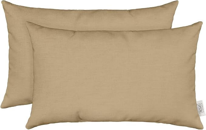 RSH DECOR Sunbrella 26" x 16" Lumbar Throw Pillows Set of 2 | Water and Fade-Resistant Performance Fabric | Outdoor Pillow Covers with Down-Alternative Inserts | Made in USA (Canvas Heather Beige)