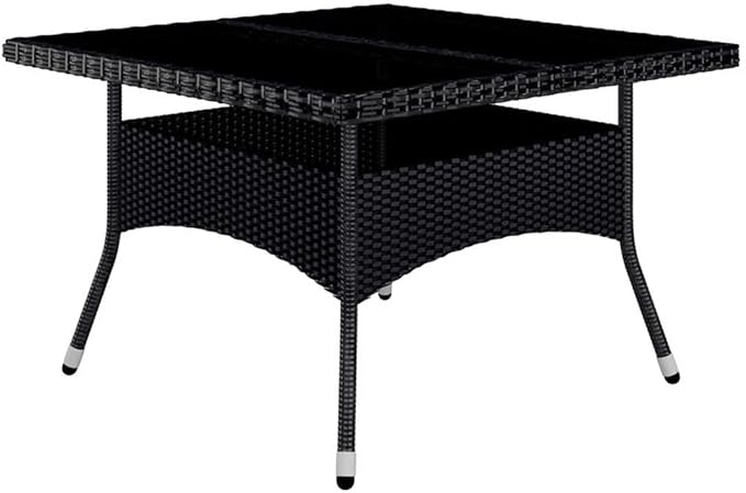 Afuera Living 9-Piece Outdoor Dining Set, Black Poly Rattan and Acacia Wood, Weather-Resistant, Removable Cushion Covers, Modern Style Patio Furniture for Garden or Deck Seating