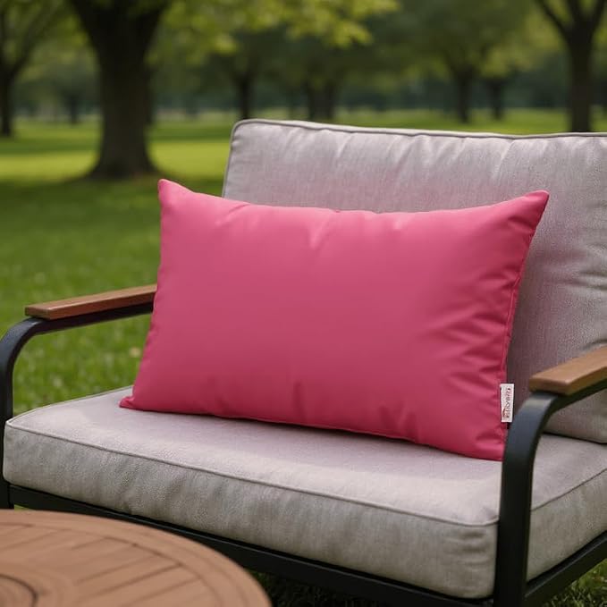 RSH DECOR Sunbrella 20" x 12" Lumbar Throw Pillows Set of 4 | Water and Fade-Resistant Performance Fabric | Outdoor Pillow Covers with Down-Alternative Inserts | Made in USA (Canvas Hot Pink)