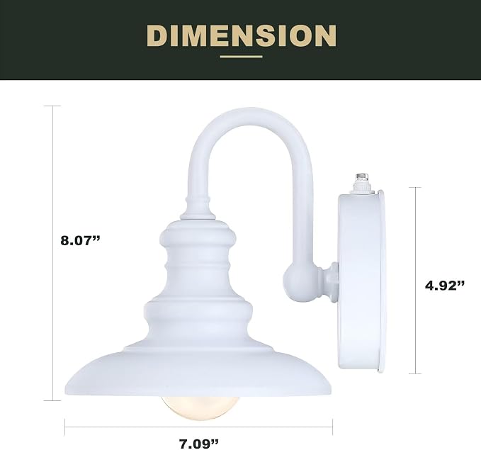 Dusk to Dawn Sensor Outdoor Gooseneck Barn Light Fixture White | Exterior Wall Sconce Lighting Waterproof Outside Porch Lantern Rustic Wall Mount Lamp for House Garage Farmhouse