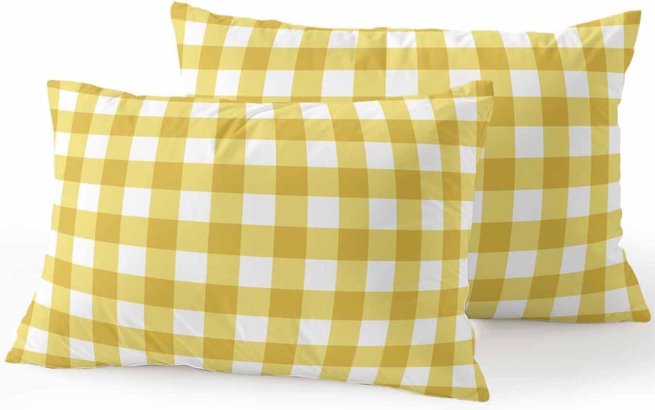 Waterproof Outdoor Pillow Set of 2 Yellow Buffalo Plaid Decorative Throw Pillows Cover & Insert 20x12 Inch Lumbar Pillowcase Check Lines Pillows for Couch Sofa Bed Patio Furniture Indoor Outdoor