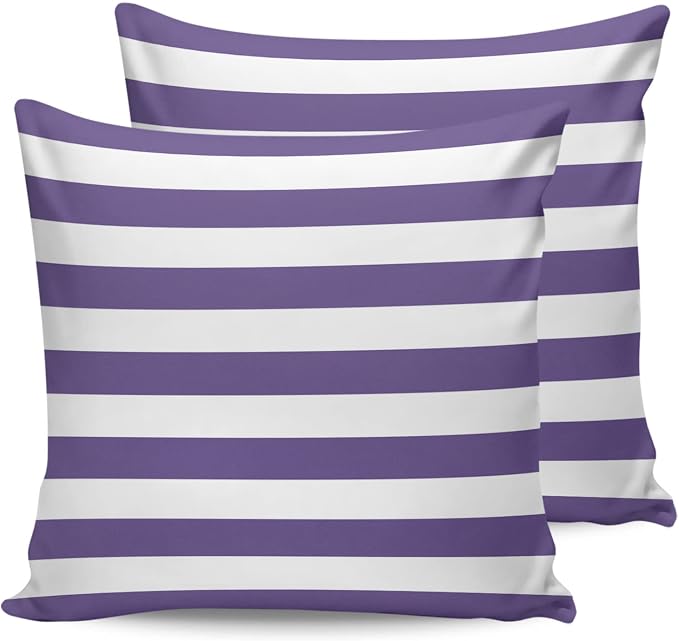 Outdoor Pillows 18x18 Waterproof Outdoor Pillow Covers Purple White Stripes Polyester Throw Pillow Covers Garden Cushion Decorative Case for Patio Couch Decoration Set of 2 Geometric