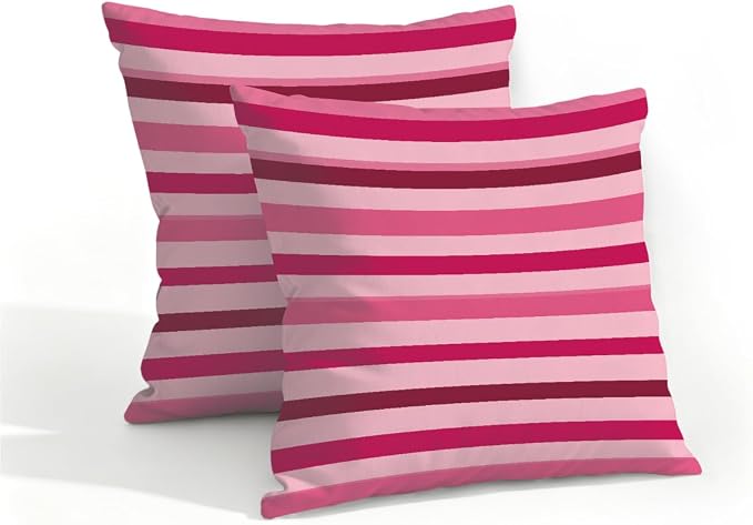 16x16 Inch Outdoor Pillow Covers Set of 2 Waterproof Throw Pillow Covers Decorative Couch Cushion Covers Pink Red Striped Square Pillowcases Protectors for Patio Garden Sofa