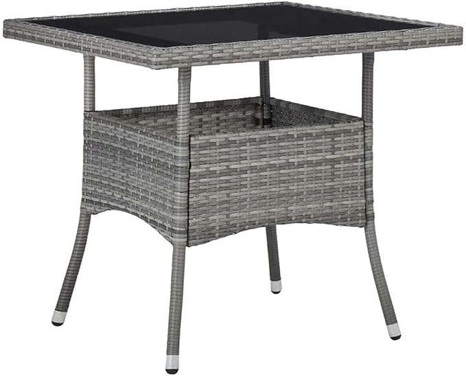 BOWERY HILL 3-Piece Patio Dining Set, Gray Poly Rattan and Acacia Wood, Weather-Resistant, Cushioned Seats, Oiled Finish, Modern Outdoor Table and Chairs for Garden, Balcony, or Terrace