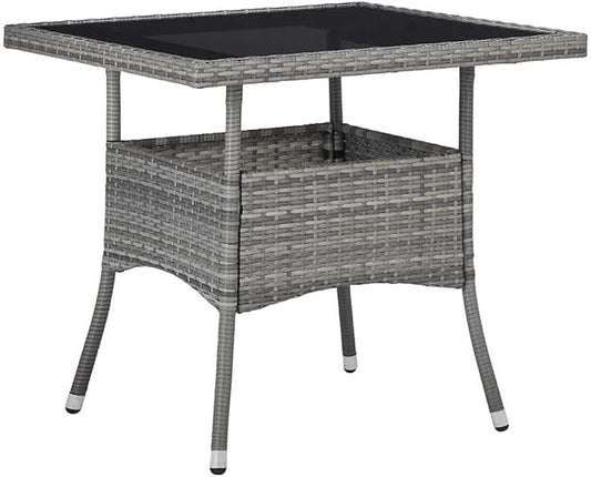 BOWERY HILL 3-Piece Patio Dining Set, Gray Poly Rattan and Acacia Wood, Weather-Resistant, Cushioned Seats, Oiled Finish, Modern Outdoor Table and Chairs for Garden, Balcony, or Terrace