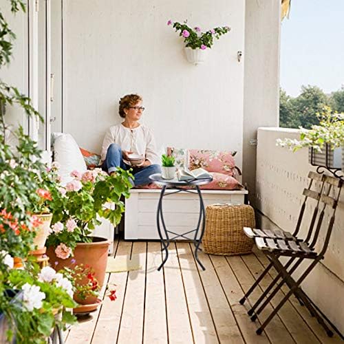 MUMTOP Outdoor Side Table - Patio Table Mosaic Coffee SideTables Glass Accent Table 14’’Round SmallTable Plant Stand for Indoor Garden Balcony (Sunflower)