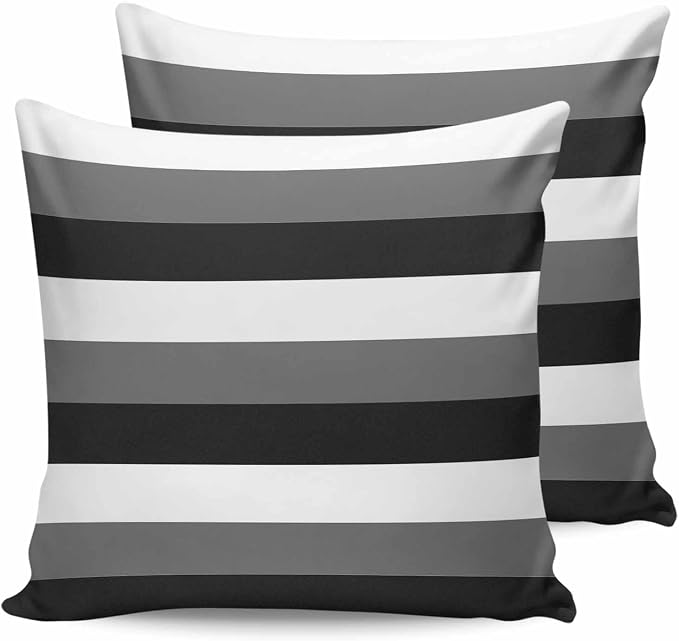 Pack of 2 Modern Stripes Outdoor Pillow Waterproof Covers 20x20 inch, Black Gray White Polyester Throw Pillow Covers Garden Cushion Decorative Case for Patio Couch Decoration