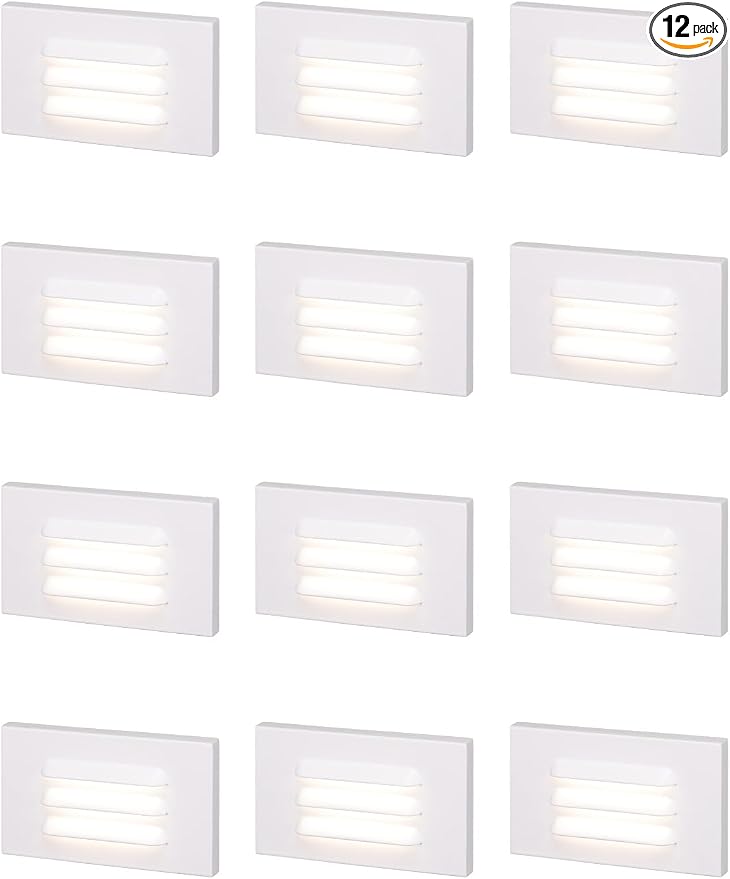 LEONLITE 12-Pack 5CCT 120V LED Step Lights, Louvered, White | Horizontal, 10%-100% Dimmable, CRI90, ETL, Indoor Outdoor Stair Lights, Wet Location, 2700K/3000K/3500K/4000K/5000K, Aluminum