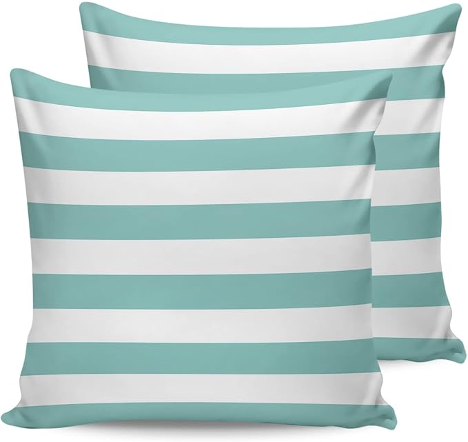 Outdoor Pillows 16x16 Waterproof Outdoor Pillow Covers Teal White Stripes Polyester Throw Pillow Covers Garden Cushion Decorative Case for Patio Couch Decoration Set of 2 Geometric