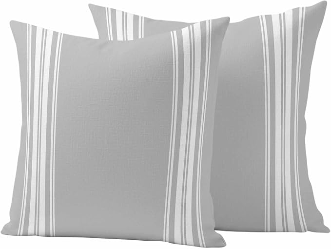 Outdoor Pillow Covers 20x20 Set of 2 Grey Stripes Outdoor Pillows Waterproof Throw Pillow Covers French Stripe Farmhouse Style Pillowcases Decorative Case for Patio Cushion