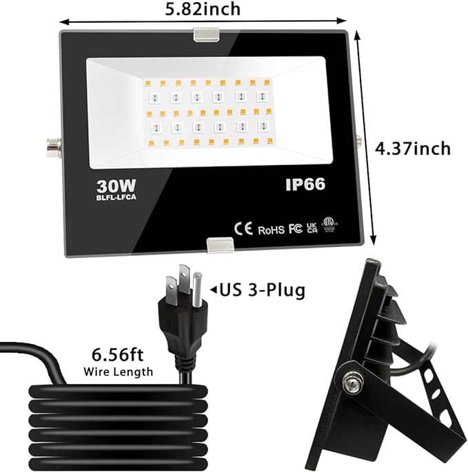 Led Flood Light Outdoor 30W, 300W Equivalent, Color Changing RGB Lights | Remote Control, 120 RGB Colors, Warm White 2700K, Timing, Custom Mode, Uplight Landscape Lights,IP66 US 3-Plug (2 Pack)