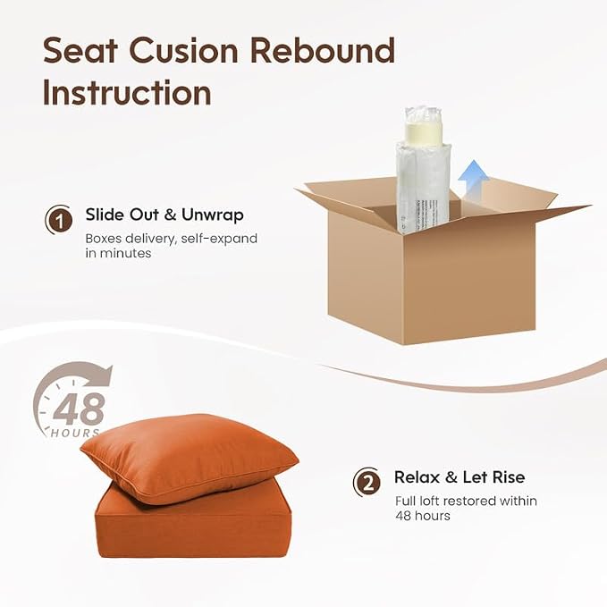 Luxury 22*24*6in Outdoor Patio Cushions, 3 Pieces Orange Outdoor Cushion | 6'' Thick Outdoor Cushions, Water-Resistant, Reversible, Removable Cover, for Patio Chairs Sofa Couch Loveseat