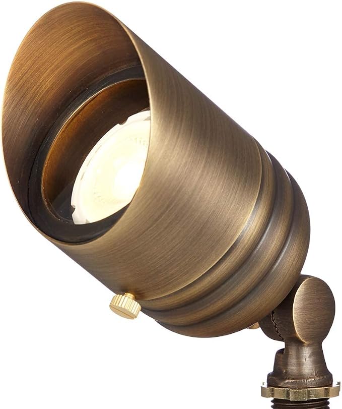 VOLT Fat Boy 12V Brass Outdoor Spotlight (Bronze) with 5W 2700K Warm White 400 Lumen MR16 LED Bulb for Low Voltage Landscape Lighting of Yard, Lawn, Garden, Patio, Trees & House