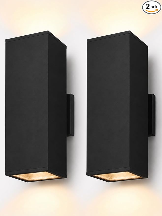 LEONLITE 2-Pack 18" Outdoor Rectangular Wall Light, Up and Down, E26 Base | Modern Porch Patio Lights, Waterproof Wall Sconce, Exterior Light Fixture Wall Mount, Aluminum, Matte Black, ETL Listed