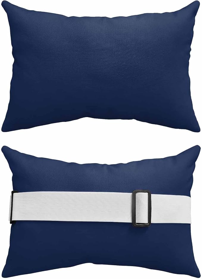 Outdoor Pillows Covers with Inserts Navy Blue Solid Color Waterproof Pillow with Adjustable Strap Throw Pillows for Patio Furniture Pool Lounge Chair, 11x16 Inch, 1PCS