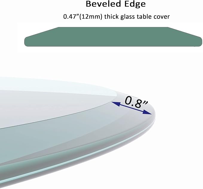 36" Round Glass Table Top - 1/2" Thick Beveled Edge Tempered Glass, Replacement Glass Table Top for Kitchen/Patio Table