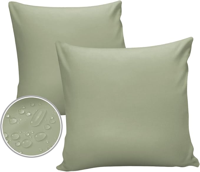 Outdoor Waterproof Pillow Covers for Patio Furniture Sage Green Decorative Throw Pillow Cover Spring Green Solid Color Pillowcases Set of 2 Cushion Case for Sofa Couch Chair Home Decor 18x18 inch
