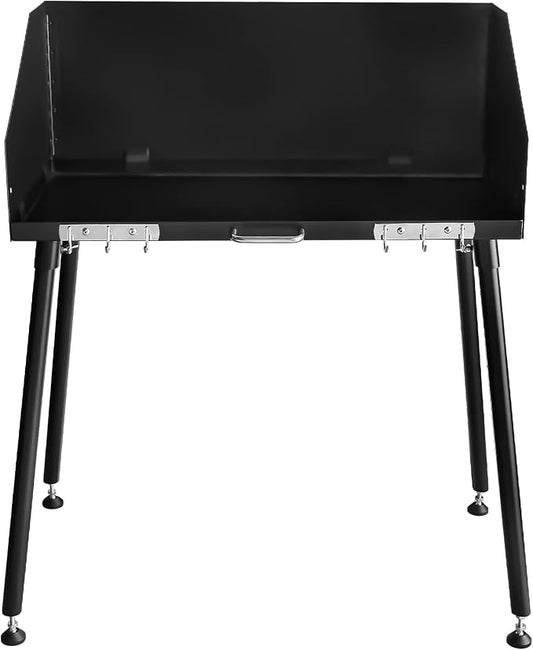 Carbon Steel Camp Cooking Table,38x16 Inch Heavy Duty Dutch Oven Table,with Three-Sided Windscreen and Four Legs for Grill Travel Table Outdoor Picnic,Beach,BBQ,Backyards