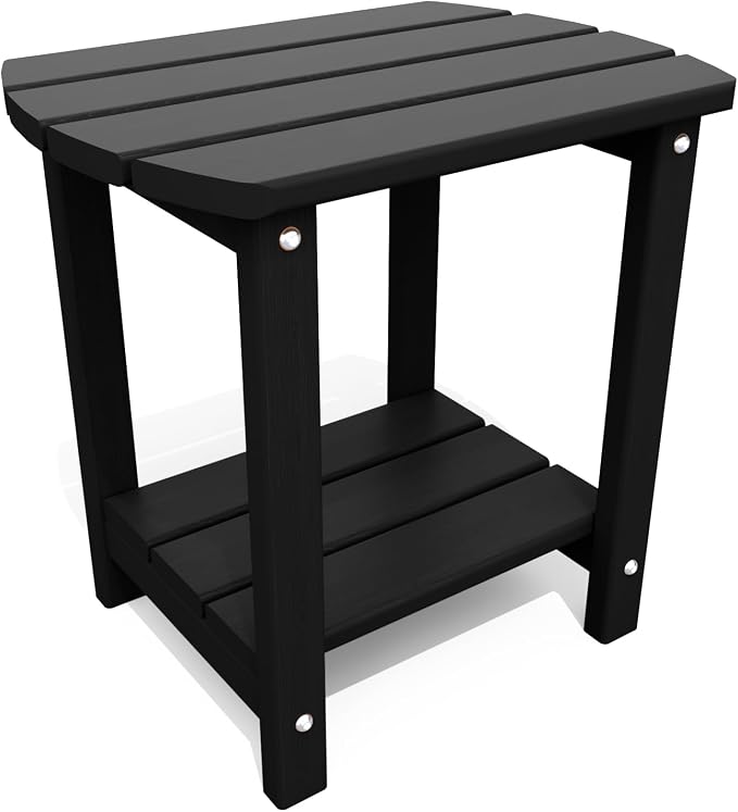 THOEOE Adirondack Outdoor Side Table, 2-Tier Sturdy Patio End Table Weather Resistant, Morden Side Table for Patio, Pool, Porch, Black