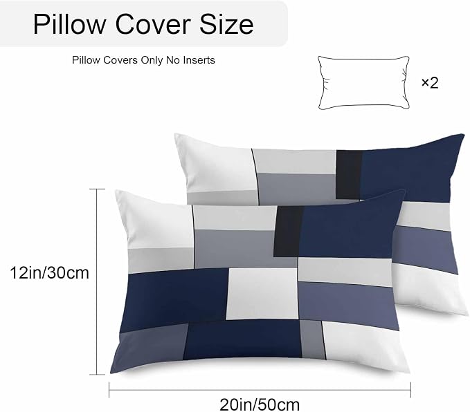 Modern Blue White Grey Plaid Outdoor Pillow Covers 20x12in Pack of 2 Waterproof Pillowcase Abstract Geometric Checkered Decorative Throw Cushion Case for Patio Couch Sofa