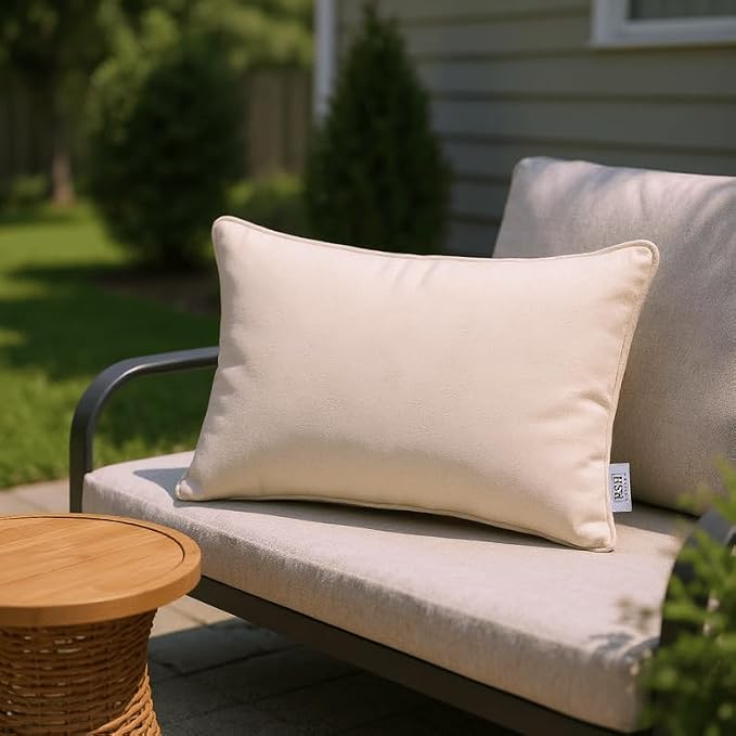 RSH DECOR Sunbrella 26" x 16" Lumbar Throw Pillows Set of 2 | Water and Fade-Resistant Performance Fabric | Outdoor Pillow Covers with Down-Alternative Inserts | Made in USA (Revive Indigo)