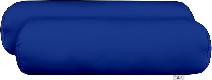 RSH Décor Sunbrella Neck Roll Pillows – Set of 2 | 20” x 6” | Outdoor Bolster for Patio, Deck, Porch, or Poolside Furniture | Water & Fade-Resistant | Canvas True Solid Blue