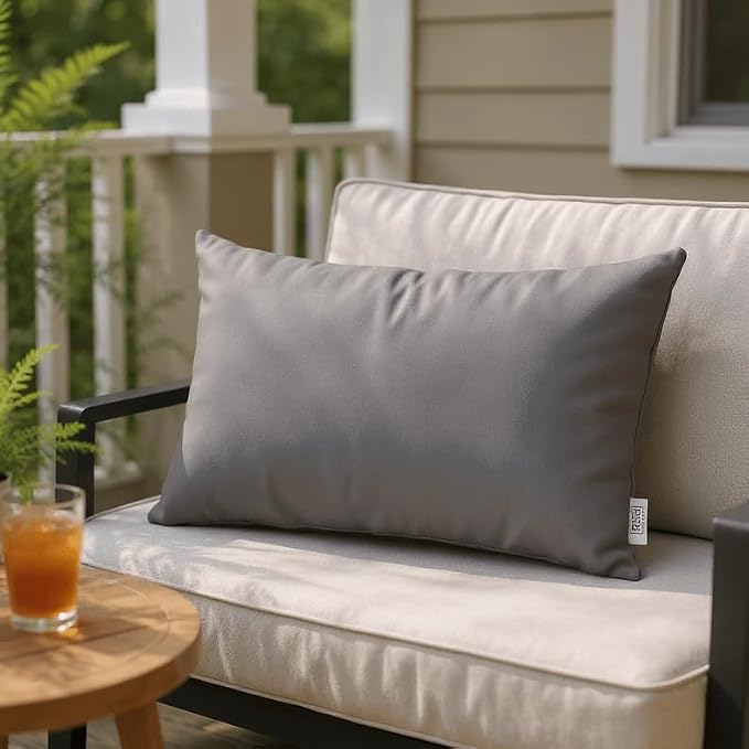 RSH DECOR Outdura 20" x 12" Lumbar Throw Pillows Set of 2 | Water and Fade-Resistant Performance Fabric | Outdoor Pillow Covers with Down-Alternative Inserts | Made in USA (Zinc Charcoal Grey)